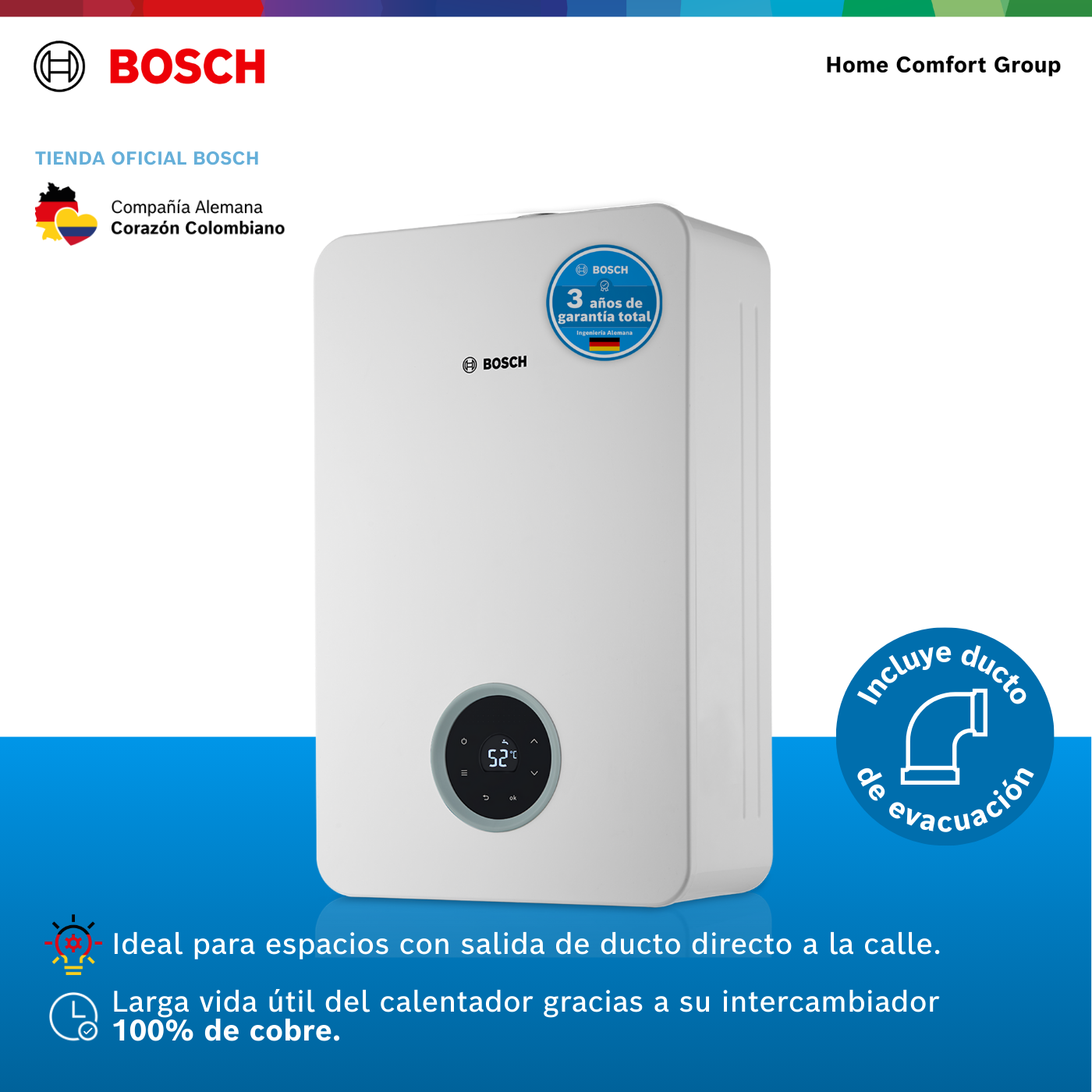 CALENTADOR DE PASO A GAS BOSCH 15 LITROS TIRO FORZADO BALANZ VENTO THERM 5600F