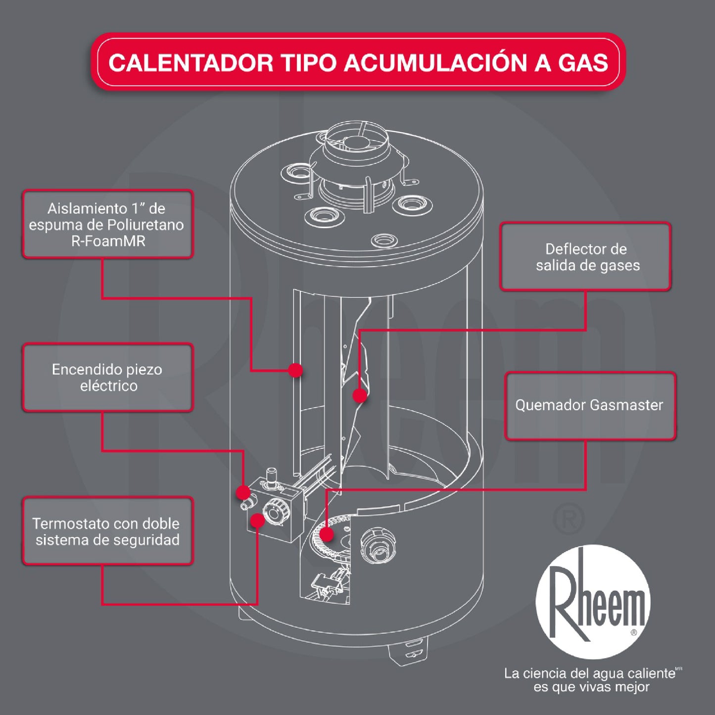 CALENTADOR DE AGUA A GAS DE ACUMULACIÓN RHEEM 30 GALONES / 114 LITROS