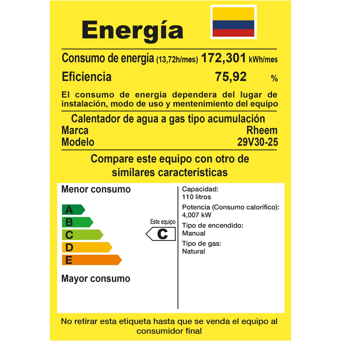 CALENTADOR DE AGUA A GAS DE ACUMULACIÓN RHEEM 30 GALONES / 114 LITROS