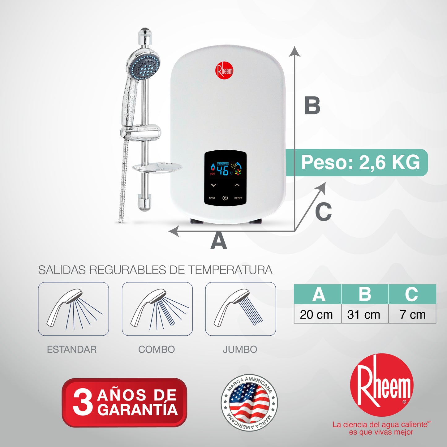 CALENTADOR DE PASO ELÉCTRICO RHEEM ELEGANT DIGITAL 110V 4KW