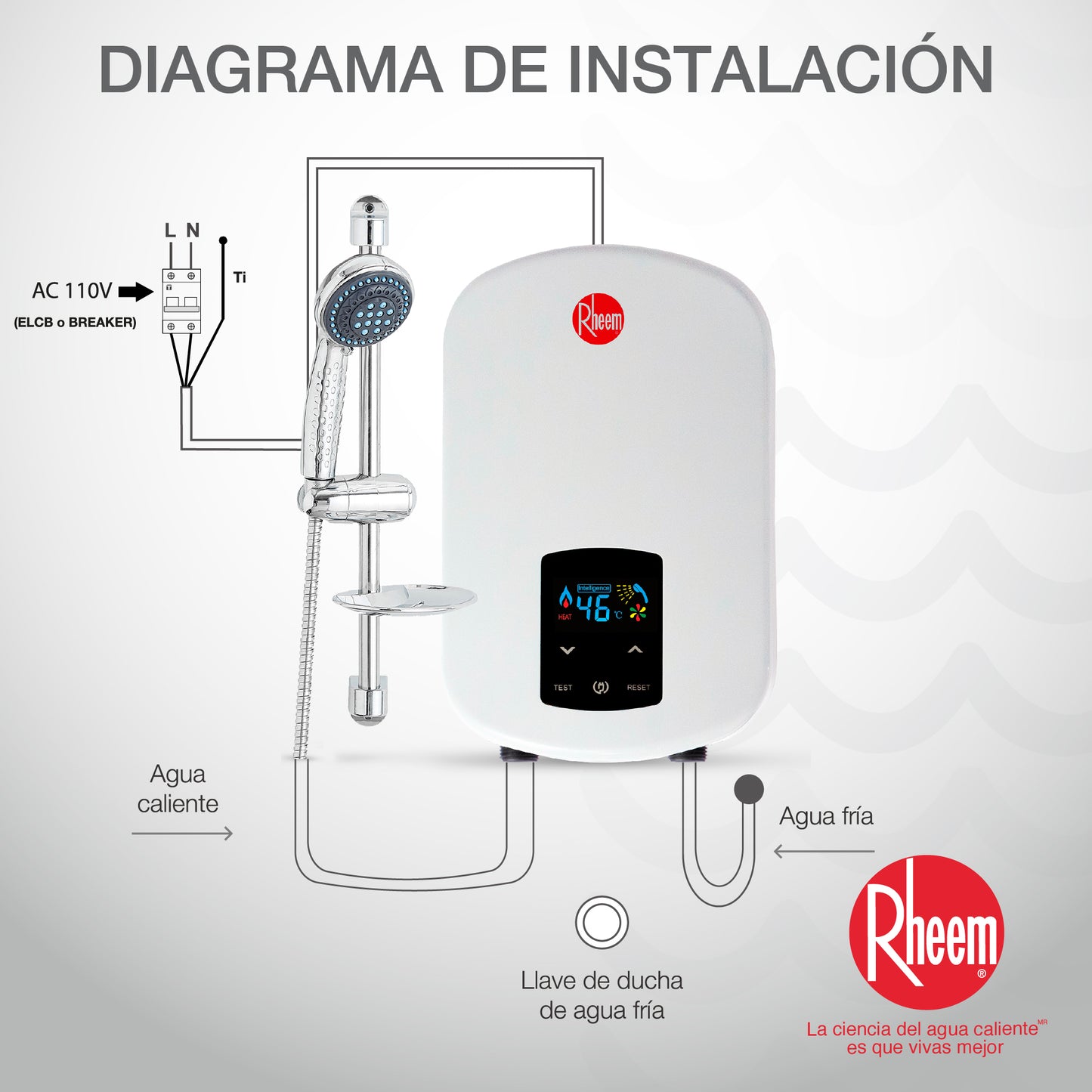 CALENTADOR DE PASO ELÉCTRICO RHEEM ELEGANT DIGITAL 110V 4KW