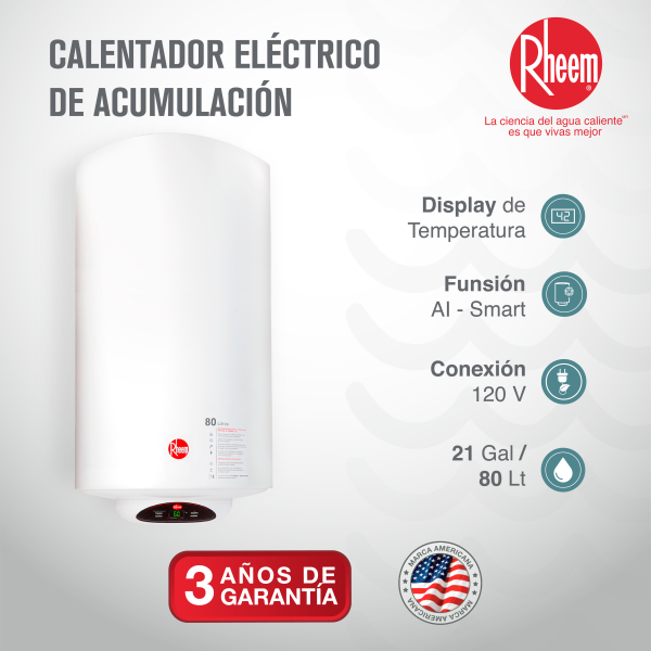 Calentador De Acumulación Rheem Eléctrico 21 galones / 80 Litros